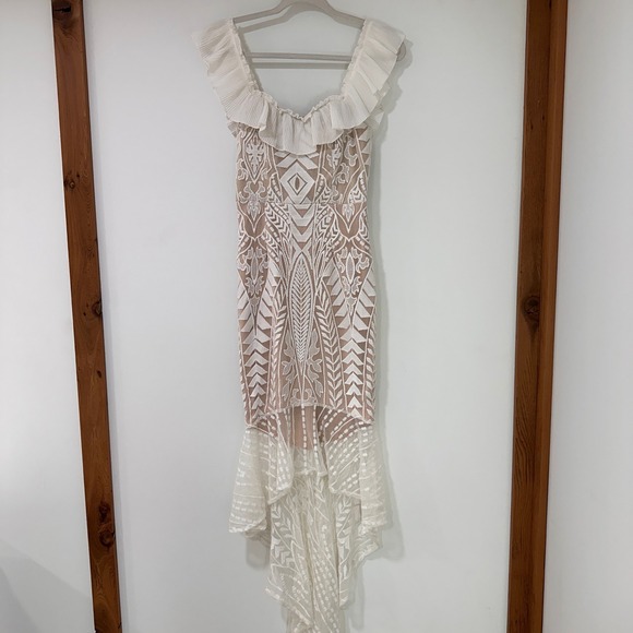 Angel Biba Dresses & Skirts - Angel Biba Lace High Low Mermaid Dress Women Size M White Tan Ruffle | Romantic
